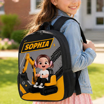 Personalized Kids School Backpack, Cute Excavator Ride Design, Unique Gift for Kids & Grandkids