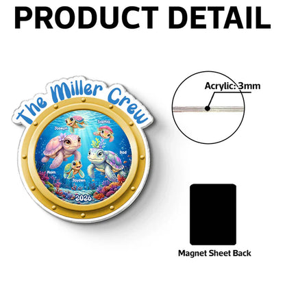 Personalized Family Cruise Acrylic Magnet, Cute Sea Turtle Porthole Door Decor, Unique Gift for Families