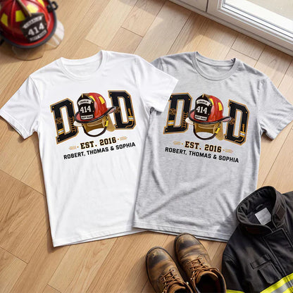 Personalized Firefighter Dad Classic Tee, Helmet Design, Unique Gift for Dad & Husband