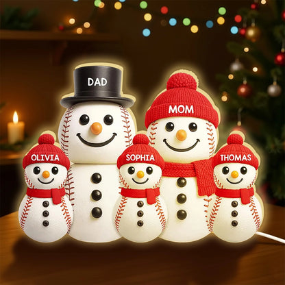 Baseball Snowman Family Acrylic Light Box, Personalized Design, Christmas Decor, Warm Glow, Unique Gift for Family