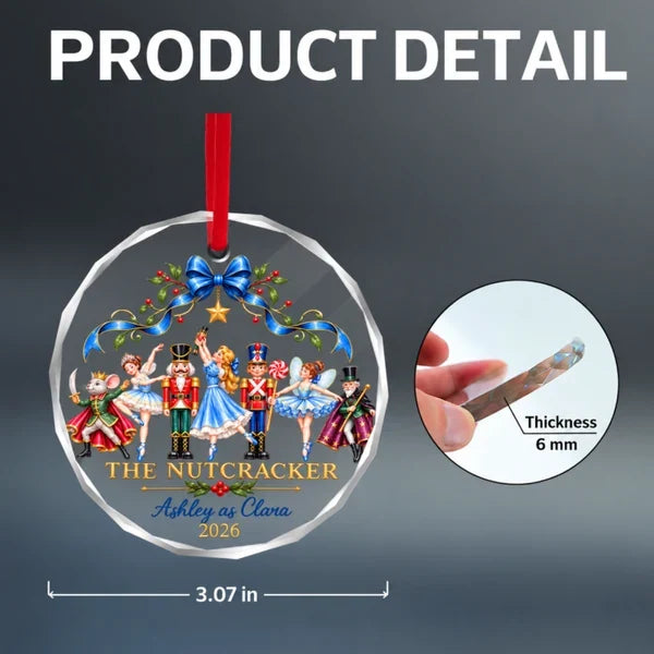 Personalized Nutcracker Crystal Ornament, Ballet Dancers Beneath a Blue Bow, Unique Christmas Gift for Dancers