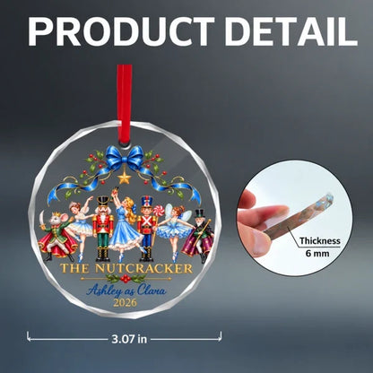 Personalized Nutcracker Crystal Ornament, Ballet Dancers Beneath a Blue Bow, Unique Christmas Gift for Dancers