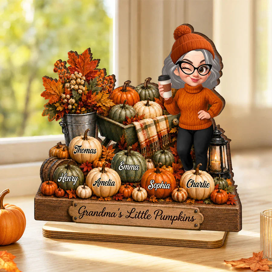 Personalized 2-Layer Wooden Plaque, Grandma's Little Pumpkins Fall Decor, Unique Gift for Grandma