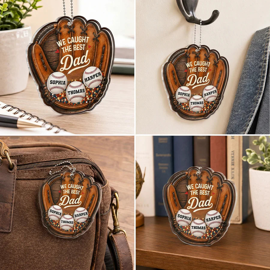Personalized Acrylic Shaker Ornament With Baseball Glove For Car Mirror, Unique Gift For Baseball Dad