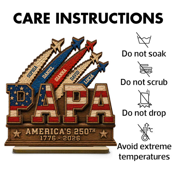 Wooden Plaque, Custom Patriotic Family Keepsake for Papa, Creative Gift with Warm Living Room Display