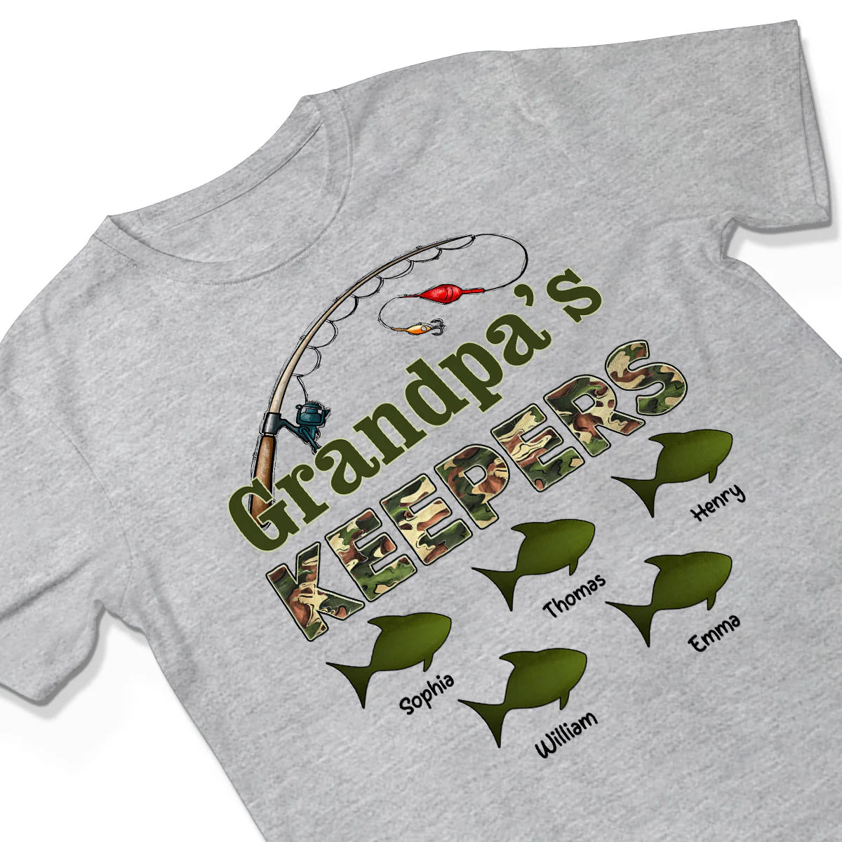 Grandpa's Keepers Camouflage Fishing Shirt – Personalized 2026 Father's Day Gift with Kids' Names