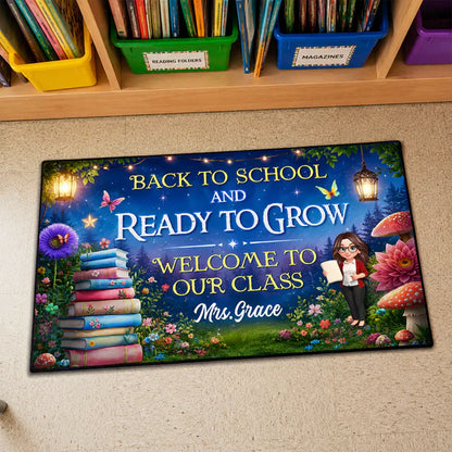 Personalized Back To School Doormat With Teacher Reading Art, Unique Teacher Gift For Indoor Entryway
