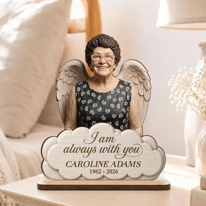 Personalized Wooden Plaque with Custom Memorial Portrait and Angel Wings, Unique Sympathy Gift for Family