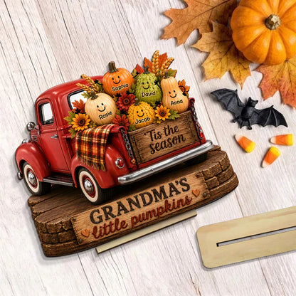Personalized Wooden Plaque, Grandma's Little Pumpkins Red Truck Fall Decor, Unique Gift for Grandma