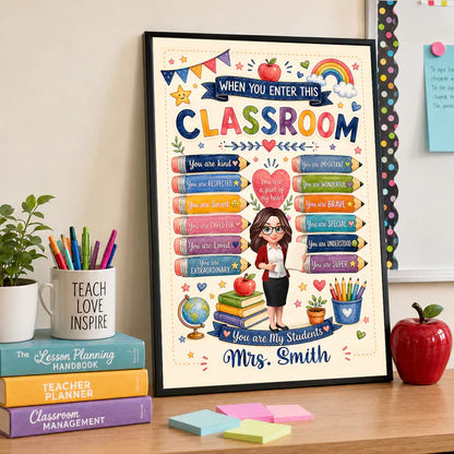 Personalized Teacher Poster, Watercolor Classroom Wall Art With Encouraging Quotes, Unique Creative Gift for Teacher