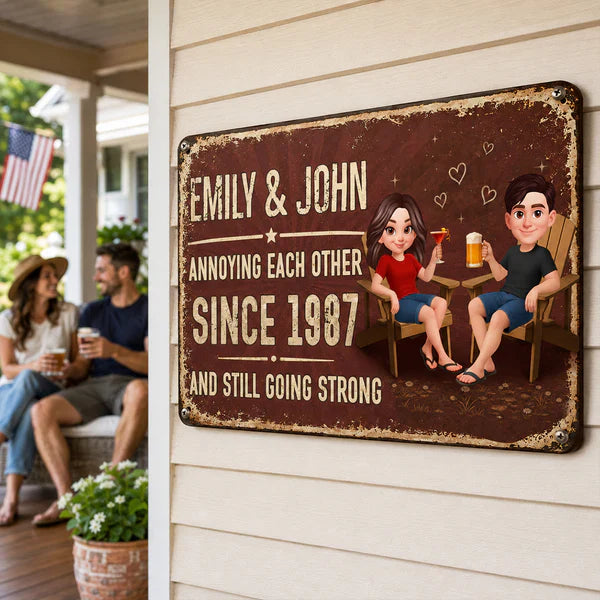 Personalized Rectangular Iron Sign, Unique Annoying Each Other Couple Gift with Garden Drinks