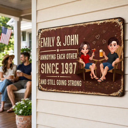 Personalized Rectangular Iron Sign, Unique Annoying Each Other Couple Gift with Garden Drinks