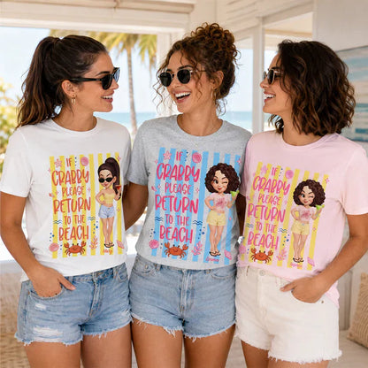 Personalized Classic Tee, Cute Crabby Beach Cartoon Shirt, Unique Creative Gift for Beach Lovers