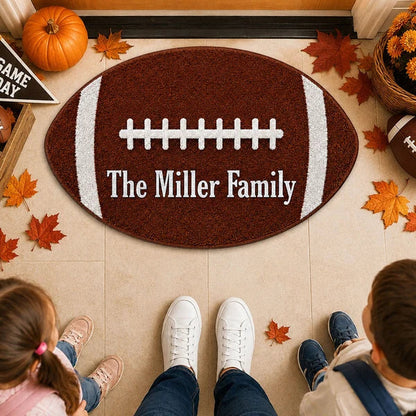 Personalized Football Shaped Doormat, Custom Family Entryway Decor, Unique Gift for Football Fans