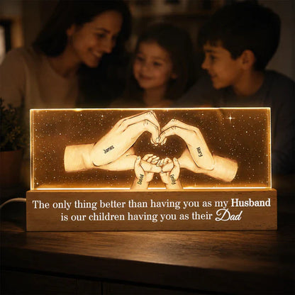 Personalized Block LED Light Plaque for Dad, Family Hands Warm Night Light, Unique Father's Day Gift