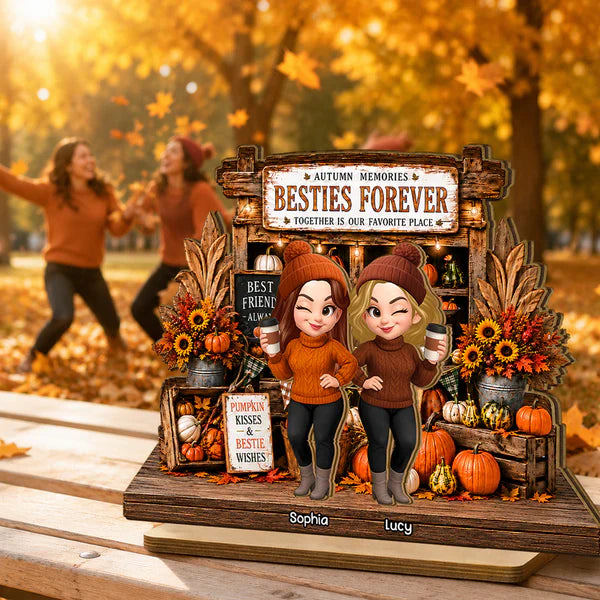 Custom Wooden Plaque, Besties Forever Friends Holding Coffee, Creative Friendship Gift For Fall Decor