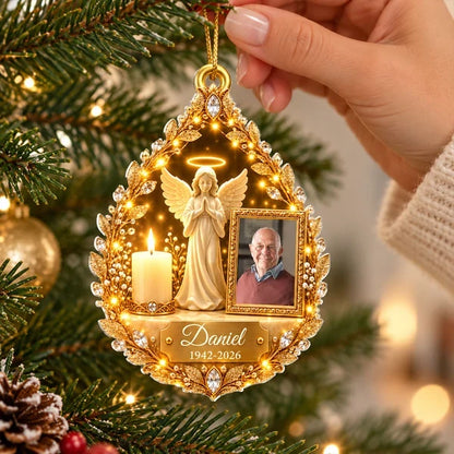 Personalized Acrylic Ornament, Praying Guardian Angel and Candle Memorial, Unique Sympathy Gift for Family