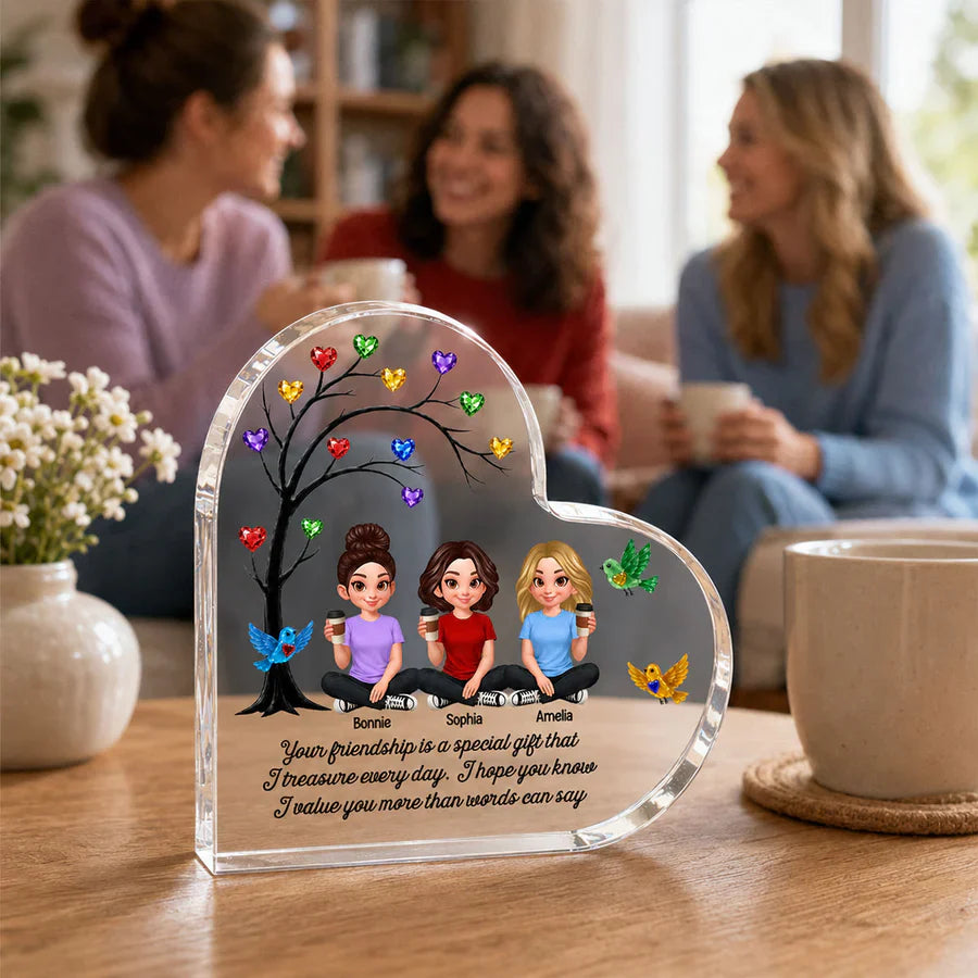 Personalized Heart Acrylic Block Plaque, Colorful Friendship Tree, Unique Gift for Sister & Friend