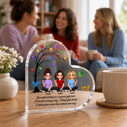 Personalized Heart Acrylic Block Plaque, Colorful Friendship Tree, Unique Gift for Sister & Friend