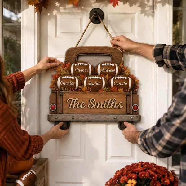 Family Football Wooden Sign, Custom Autumn Pickup Truck Decor, Heartfelt Creative Gift for Parents