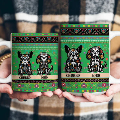 Personalized Day of the Dead Pet Ceramic Mug, Sitting Dog or Cat Portrait, Unique Gift for Pet Owners