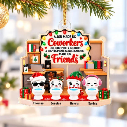 Personalized Acrylic Ornament, Colorful Cartoon Office Scene, Unique Christmas Gift for Coworkers