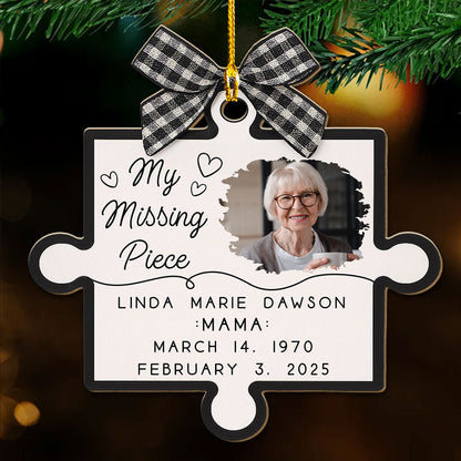 Personalized Wooden Ornament for Dad Memorial, Puzzle Piece Photo Keepsake, My Missing Piece Tribute, Unique Sympathy Gift for Family