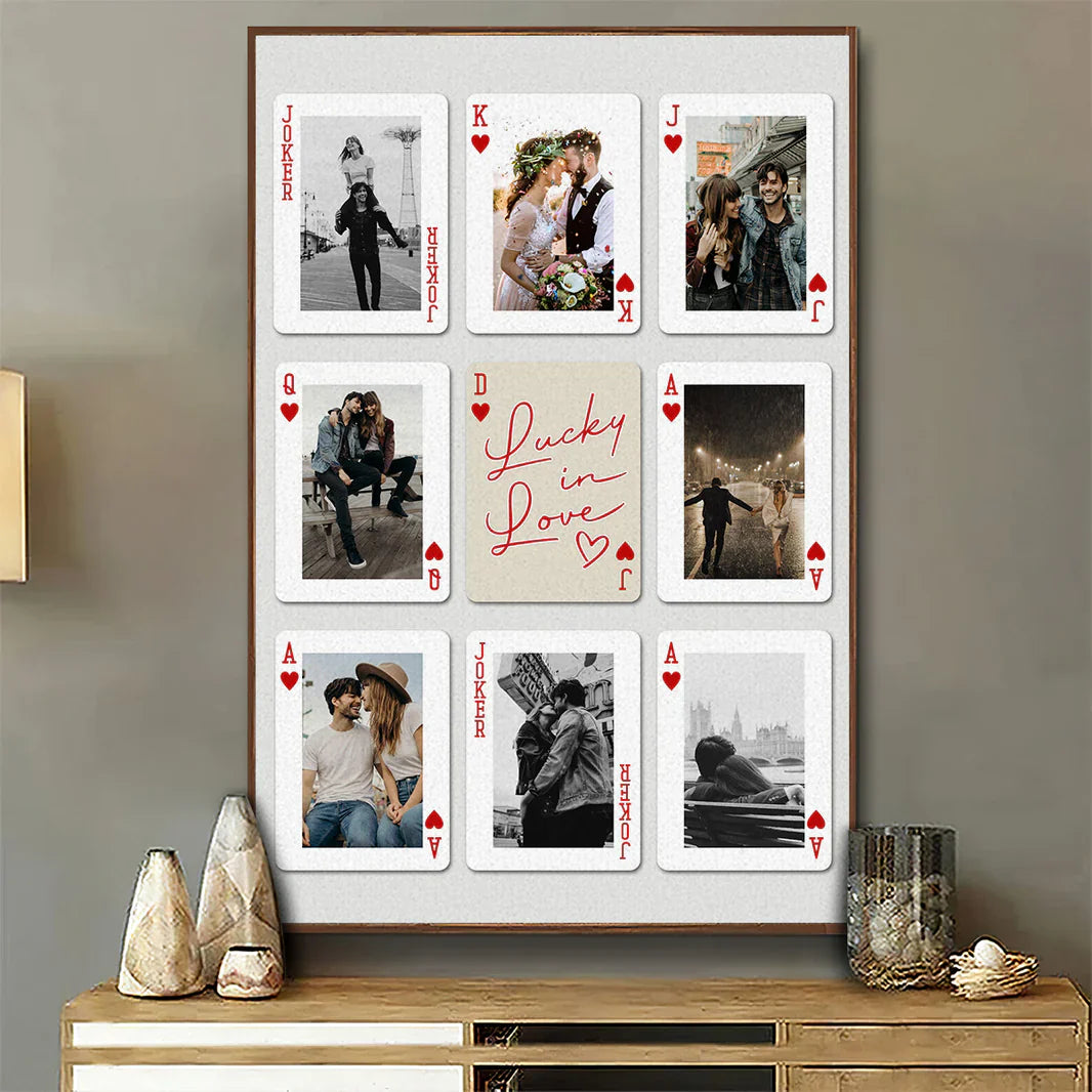 Personalized Poster, Lucky in Love Photo Cards with Kissing & Holding Hands, Unique Gift for Couple