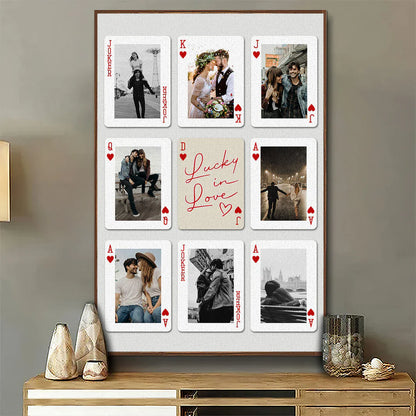 Personalized Poster, Lucky in Love Photo Cards with Kissing & Holding Hands, Unique Gift for Couple