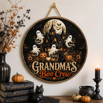 Personalized Grandma's Boo Crew Wooden Sign, Halloween Haunted House Decor, Unique Gift for Grandma