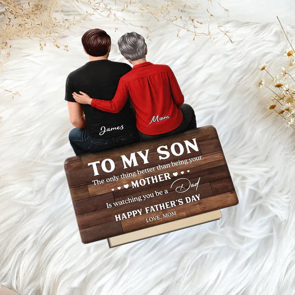 Custom Wooden Plaque for Son, Mom Resting Hand Artwork, Creative Heartfelt Gift from Mother
