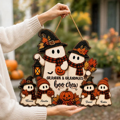 Personalized Grandpa and Grandma's Boo Crew Wooden Sign, Vintage Ghost Family Decor, Creative Gift for Grandparents