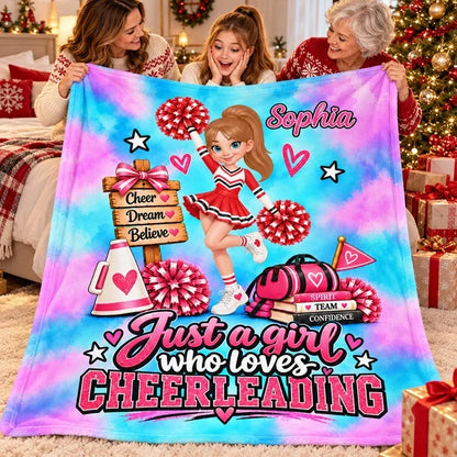Cheerleading Fleece Blanket with Posing Cheerleader, Personalized Encouraging Creative Gift for Granddaughter