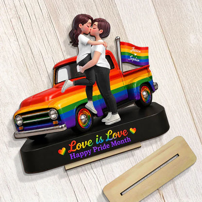 Personalized 2-Layer Wooden Plaque, LGBT Couple Rainbow Truck, Unique Gift for Couple, Pride Decor