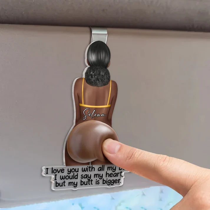 Personalized Car Visor Clip, Rear View Woman Art and Bold Love Note, Creative Gift for Partner