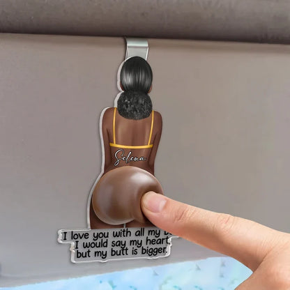 Personalized Car Visor Clip, Rear View Woman Art and Bold Love Note, Creative Gift for Partner