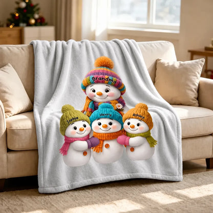 Personalized Mug with Colorful Snowman Family Gathered Together, Christmas Scene, Unique Gift for Grandma