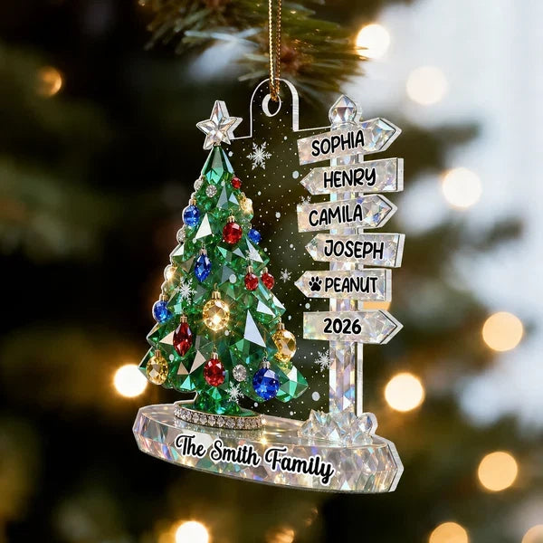 Personalized Acrylic Ornament, Green Crystal Effect Christmas Tree Signpost, Unique Gift for Family