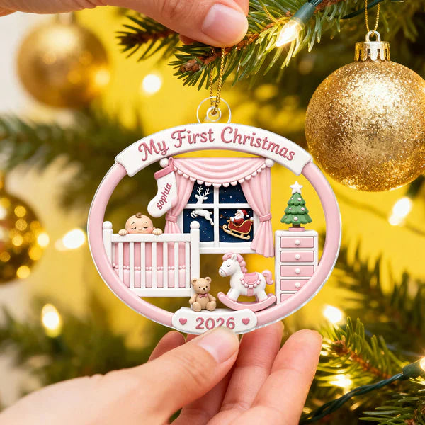 Personalized Acrylic Ornament, Baby's First Christmas Nursery Scene, Unique Gift for New Parents