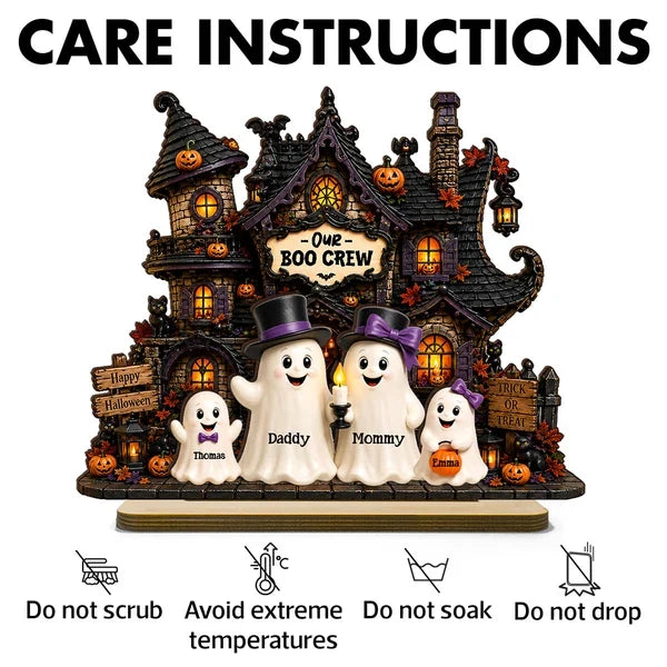 Personalized Layered Wooden Plaque, Ghost Family at Haunted House, Unique Halloween Gift for Family