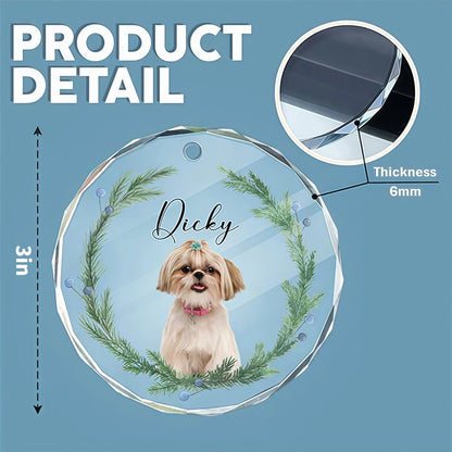 Custom Pet Photo Crystal Ornament for Dog Lovers, Festive Christmas Crystal Ornament Keepsake, Heartwarming Unique Gift for Pet Parents
