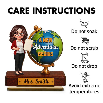 Personalized 2-Layer Wooden Plaque for Teacher, Globe New Adventure Begins Unique Back to School Gift