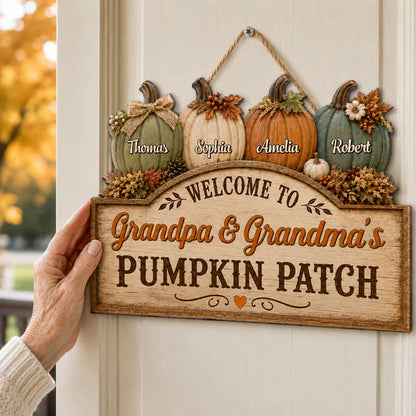 Personalized Wooden Sign, Grandma & Grandpa Pumpkin Patch Door Decor, Unique Fall Gift