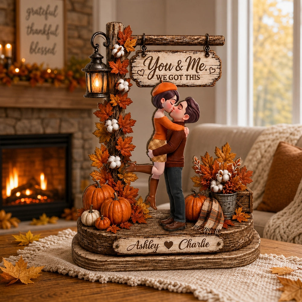 2-Layer Wooden Plaque with You & Me Quote, Personalized Romantic Fall Decor, Unique Gift for Couple