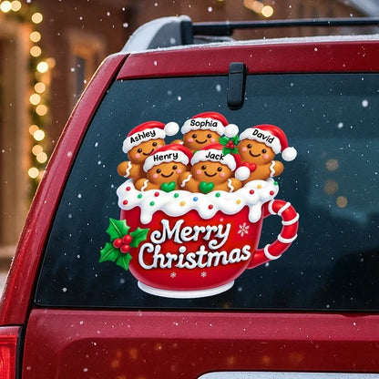 Warm Christmas Sticker Decal, Gingerbread Family Gathered in Red Mug, Personalized Creative Gift for Grandparents