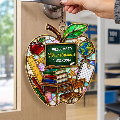 Teacher Apple Acrylic Suncatcher Ornament, Personalized Classroom Decor for Sunlit Windows, Unique Gift