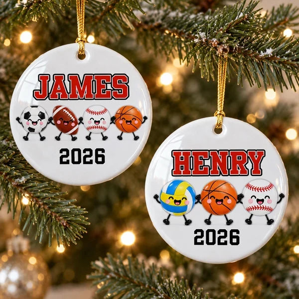 Personalized Ceramic Ornament, Smiling Multi-Sport Team Keepsake, Creative Gift for Kids and Sports Fans