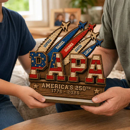 Wooden Plaque, Custom Patriotic Family Keepsake for Papa, Creative Gift with Warm Living Room Display