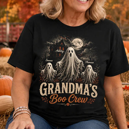 Personalized Grandma's Boo Crew Classic Tee, Ghost Haunted House Design, Unique Gift for Grandma