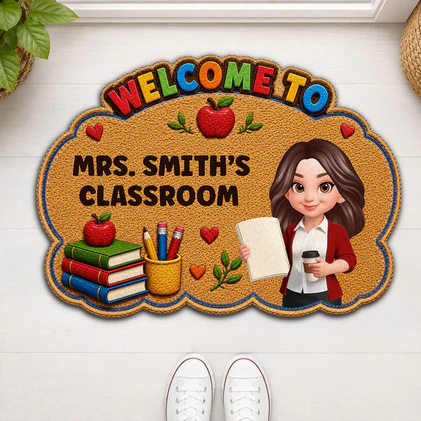 Personalized Shaped Doormat for Teacher Classroom, Colorful Welcome Design, Unique Back-to-School Gift